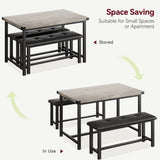 GAOMON Dining Table Set for 4, Kitchen Table with Benches, Rectangular Dining Room Table Set with 2 Upholstered Benches, 3 Piece Kitchen Table Set for Small Space, Apartment, Studio, Retro Grey GAOMON