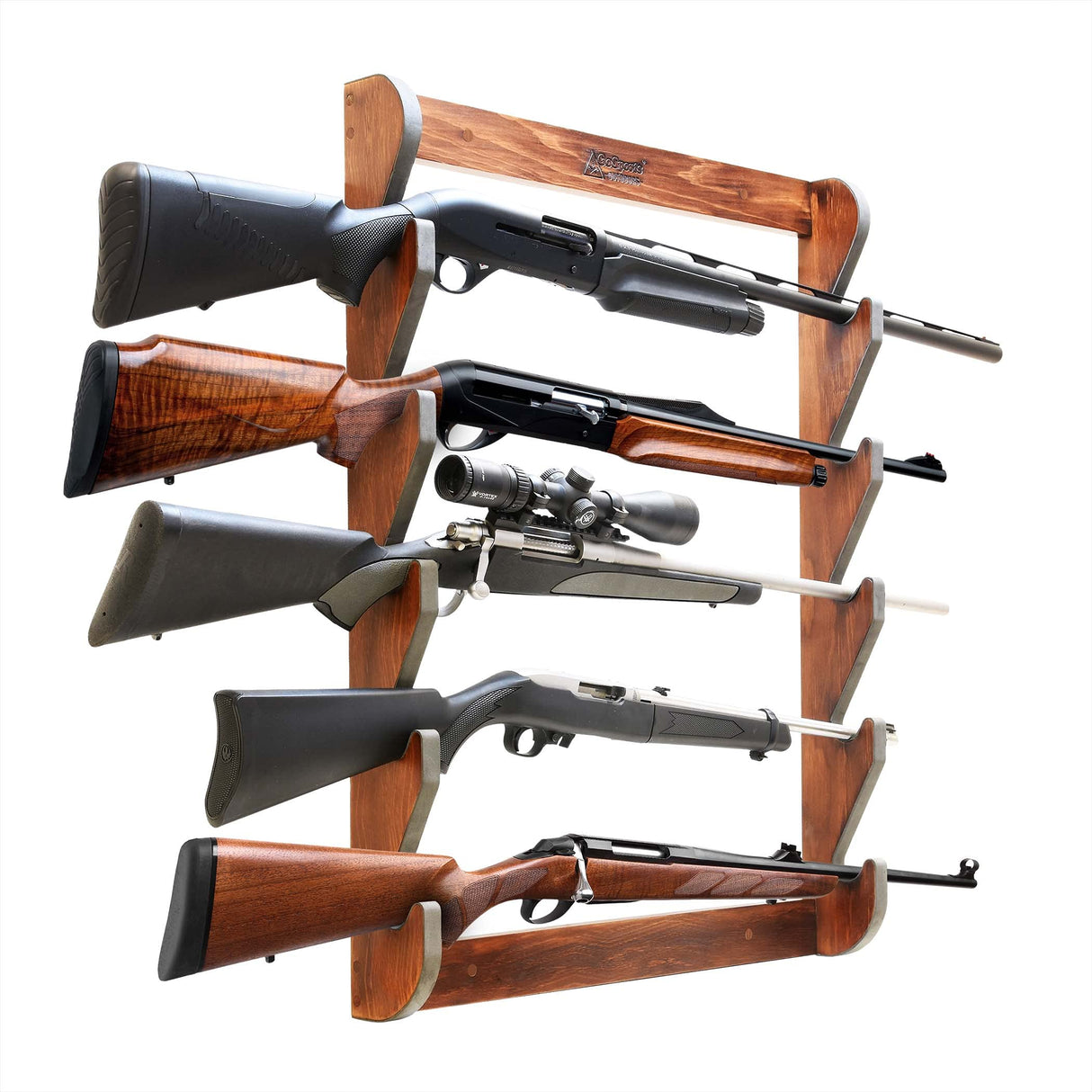 GoSports Outdoors Wall Mounted Firearm Display Rack - Holds 5 Rifles or Shotguns - Choose Your Style GoSports Outdoors
