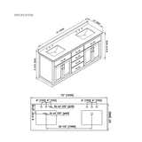 OVE Decors Bailey 72 in. W x 22 in. D x 34.5 in. H Bath Vanity in Driftwood Oak with White Engineered Quartz Top OVE Decors