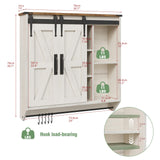 Trironsun Farmhouse Medicine Cabinet 2 Sliding Barn Doors 3 Tier Rustic Wood Wall Storage Cabinet Adjustable Shelf Towel Bar Wall Mounted Bathroom Wall Cabinet (Antique White, 30.71 Inch) Trironsun