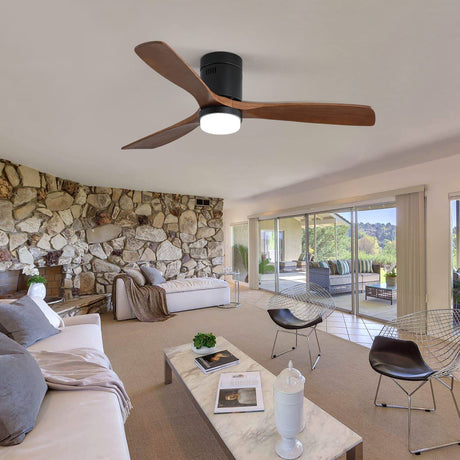 Sofucor 52 Inch Low Profile Ceiling Fan with Lights 3 Wood Fan Blade Noiseless Reversible DC Motor Remote Control Flush Mount Ceiling Fan with Light for Farmhouse Modern Style Contemporary Decor Sofucor