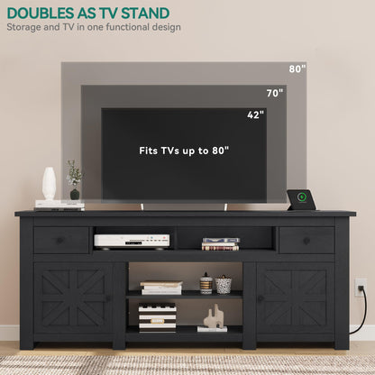 YITAHOME Farmhouse TV Stand for TVs up to 80 Inch, Modern Entertainment Center with Storage Cabinets, 70" TV Console with Drawers for Living Room, Black - WoodArtSupply