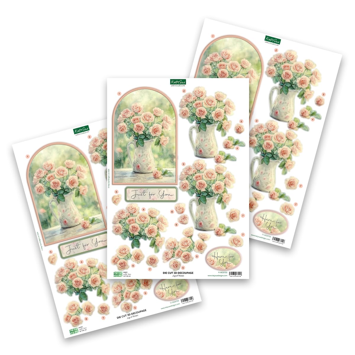 Katy Sue Designs Thinking of You 3D Die Cut Decoupage Collection for Card Making Supplies. Contains 12 Sheets of Katy Sue Die Cut Decoupage Featuring Lavender, Lillies, Hydrangea, and Roses Katy Sue