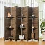 Room Divider with Shelves, 5.6 Ft Tall Folding Wood Screen with Double Hinges for Home Office Bedroom Hotel Decoration (6 Panels, Brown) Svimi