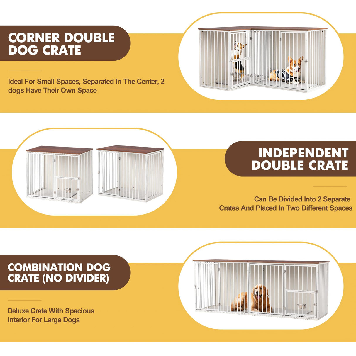 FKLUG Dog Crate Furniture for 2 Dogs, Corner Heavy Duty Double Dog Kennel Furniture with Divider, Indoor Wooden Dogs Crate Large Breed (White) FKLUG