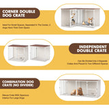 FKLUG Dog Crate Furniture for 2 Dogs, Corner Heavy Duty Double Dog Kennel Furniture with Divider, Indoor Wooden Dogs Crate Large Breed (White) FKLUG