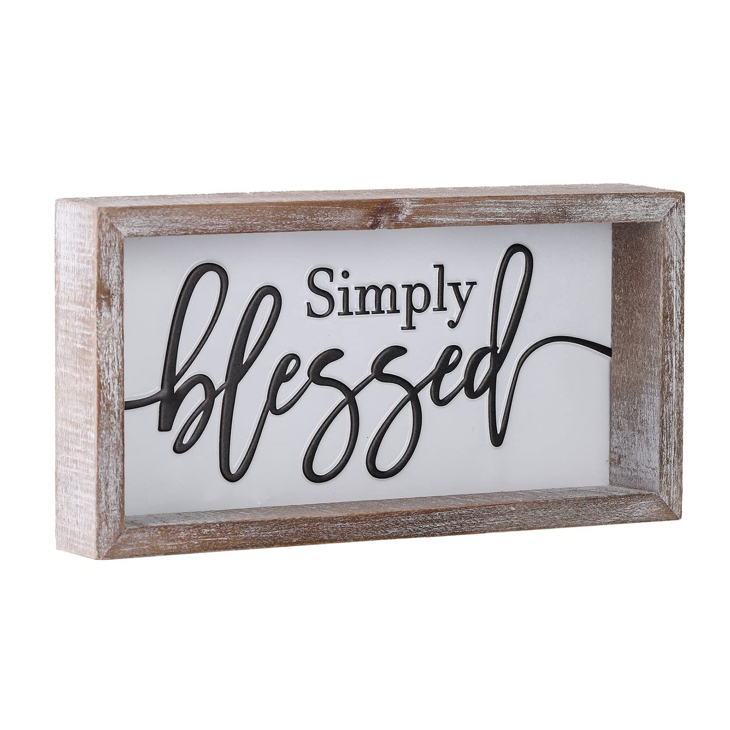 FESTWIND Tiered Tray Decor, Simply Blessed Sign Embossed Metal With Wood Frame - Shelf, Mantel, Blessed Signs for Home Decor - Rustic Thanksgiving, Primitive Decoration