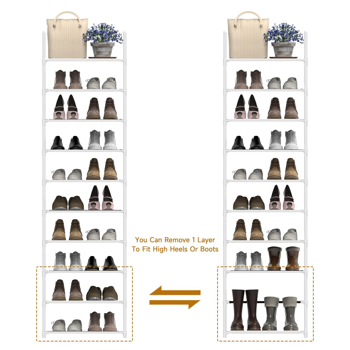 barsone Shoe Rack 10 Tiers, 20-25 Pairs Shoe Organizer Storage Shelf Stand Tower Shoe Rack, Space Saving Shoe Shelves Narrow Free Standing Shoe Rack for Closet Entryway Hallway Apartment Garage(White) barsone