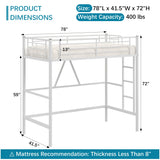 VECELO Twin Size Loft Bed with Full-Length Guardrails and Removable Ladder, Heavy-Duty Metal Frame, Space-Saving Design & Noise-Free, White VECELO