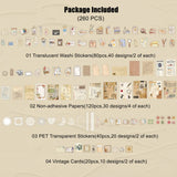 260PCS Vintage Journaling Scrapbooking Supplies Scrapbook Sticker Paper Ephemera Pack for Bullet Junk Journal Planners Collage Craft Notebooks Album (Pen Ink and Letter) Esweny