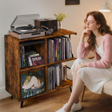 3 Tier Record Player Stand, Flip Top Record Player Cabinet, Mid Century Record Player Table with Shelves Holds up to 300+ Albums, Vinyl Record Storage with 4 U-Dividers for Living Room Bedroom, Brown Faesun