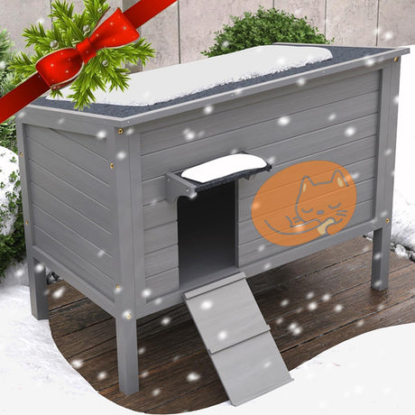 SUN & SUMMER Large Size Outdoor Cat House, Feral Cat Shelter Outdoor with Mat and Hidden Stair All-Round Wood Weatherproof for Multiple Cats 34.5" L*21.5" W*27.2" H SUN & SUMMER