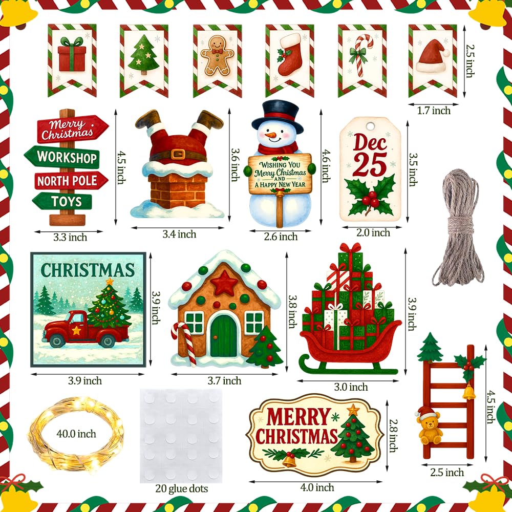 18pcs Christmas Tiered Tray Decoration Set - Santa Claus Snowman Christmas Tree Gingerbread Man Tiered Tray Decoration, Farmhouse 3D Winter Sign for Home, Farmhouse Tabletop, Office Desk Decoration kauomi