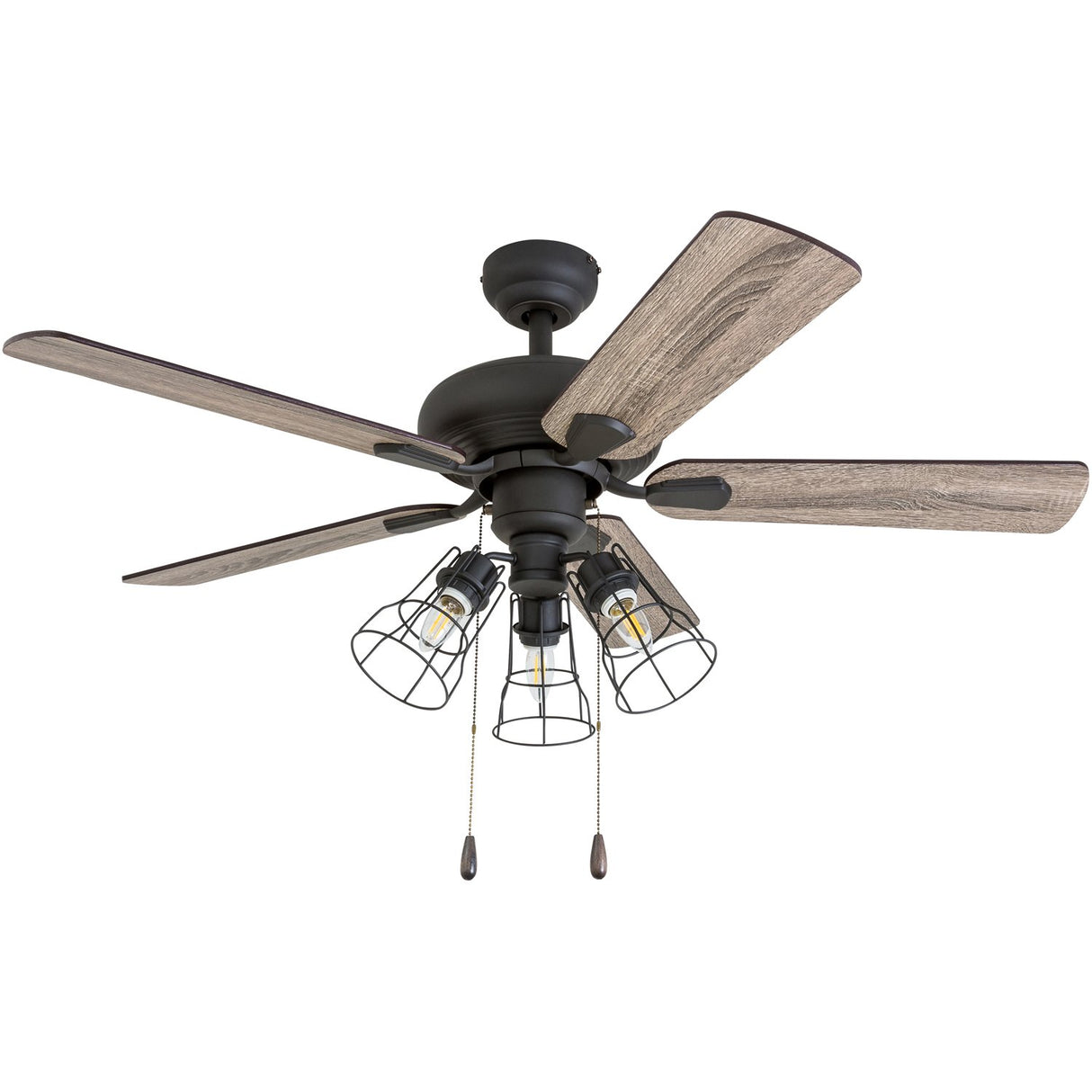 Prominence Home Madison County, 42 Inch Industrial Style LED Ceiling Fan with Light, Pull Chain, Three Mounting Options, Modern Dual Finish Blades, Reversible Motor - 50588-01 ( Bronze) Prominence Home