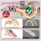 Xickboke Pikler Triangle Set Flag Style Wooden Montessori Climbing Set Foldable Pickler-3-Piece Climbing Gym with Triangle Climbing Frame, Arch, Ramp, Indoor Climbing Toys for Children Aged 1-3 Xickboke