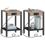 HOOBRO Side Table with Charging Station, Set of 2 End Tables with USB Ports and Outlet, Nightstand with 2-Tier Storage Shelf, for Living Room, Bedroom, Small Space, Greige and Black BG91UBZP201 HOOBRO