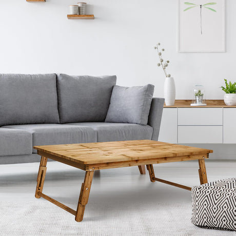 Floor Table Tray with Folding Legs Adjustable Low Coffee Table for Sitting on Floor Bamboo,Fully Assembled,33.5x17.7in koyasiry