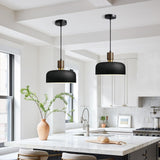 11.6" Modern Black Hanging Light,Large Pendant Light for Kitchen Island,Solid Wood with Hammered Shade,Adjustable Retro Dome Industrial Ceiling Lighting Fixture for Dining Room Hallway Entrance Eustace
