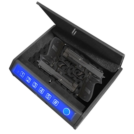 ZCF Mate Gun Safe for Handgun – Upgraded 0.1 Seconds Quick Access Pistol Safe with Fingerprint, Keypad & Backup Key, Silent Mode, Portable Firearm Lock Box for Bedside, Nightstand, Car, Home ZCF mate