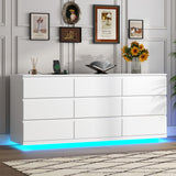 Gyfimoie 9 Drawer Dresser with Power Outlet, Floating White Dresser Chest of Drawer with LED Light,Modern Double Wide Drawer Organizer Cabinet for Bedroom,Living Room (9 Drawer-White) Gyfimoie