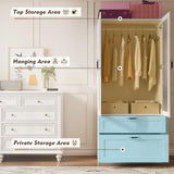 MEISSALIVVE 2 Door Wardrobe Cabinet with Hanging Rod & 2 Drawers, 70.9''H Armoire Wardrobe Closet with Frosted Glass, Wardrobe Clothes Storage Closet Cabinet for Bedroom, Wood Grain MEISSALIVVE