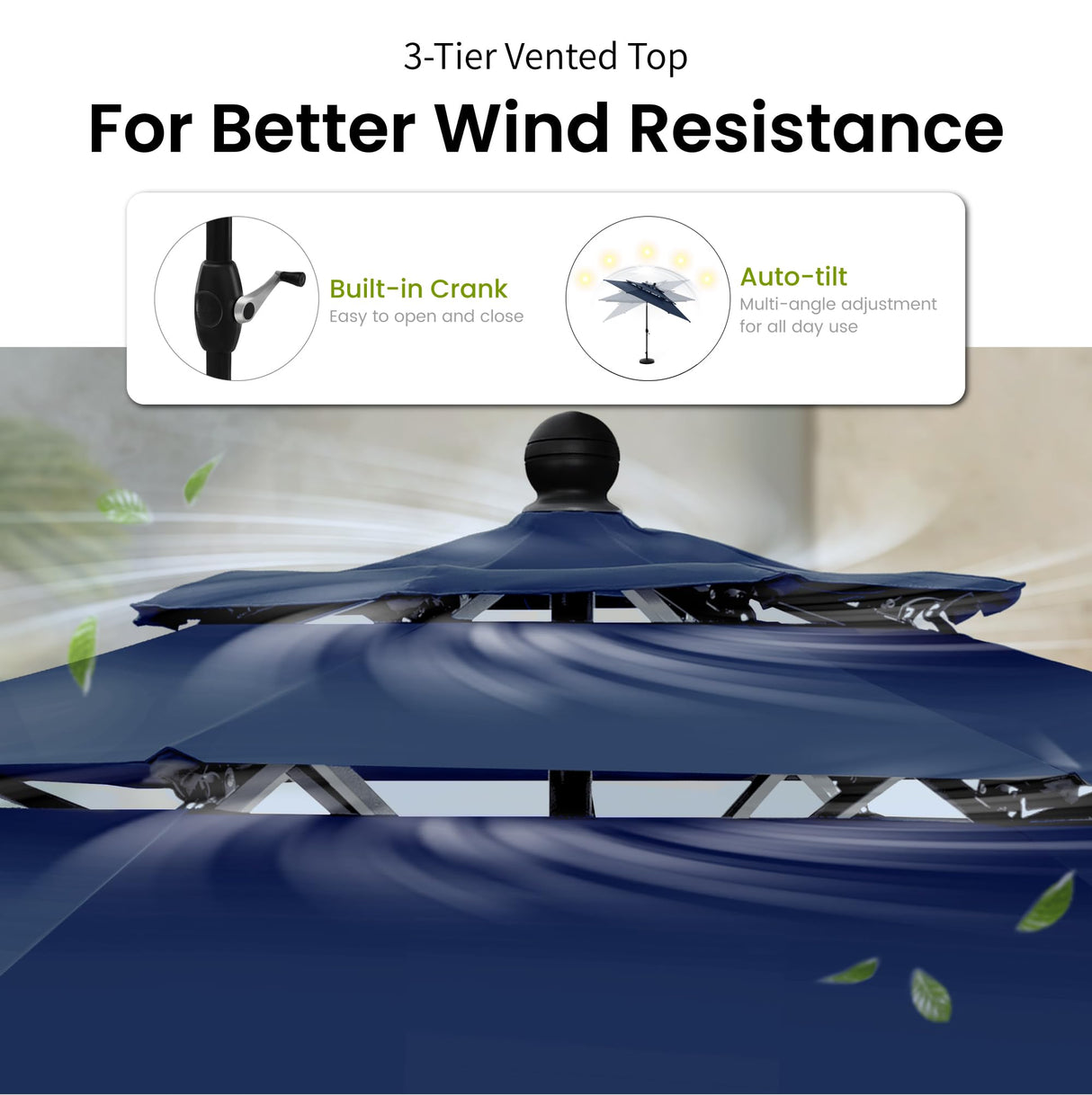 PHI VILLA 5 Piece Outdoor Dining Set with Umbrella for 4, Round Metal Steel Dining Table & Wicker Chairs with Cushions & Blue Umbrella, Modern Furniture for Patio, Deck, Yard, Porch PHI VILLA