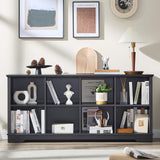 Book Shelf, 8 Cubes Farmhouse Wood Long Storage Organizer Bookcase, 3-Tier Open Shelf Wooden Bookcase, Cube Organizer with Storage, Display Cabinet Organizer for Bedroom, Home and Office, Black NONGSHIM