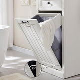 IFGET Tilt Out Trash Can Cabinet, Hidden Wooden Trash Can Cabinet, Farmhouse Laundry Hamper Cabinet, Trash Garbage Can Bin Cabinet with Storage Basket for Kitchen, Living Room (Antique White) IFGET