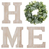 Wooden Home Sign Wall Hanging Decor Wood Home Letters for Wall Art with Artificial Eucalyptus Wreath Rustic Home Decor Farmhouse, Wall Decor for Living Room Entryway Housewarming Gift (Natural) Pinkpum