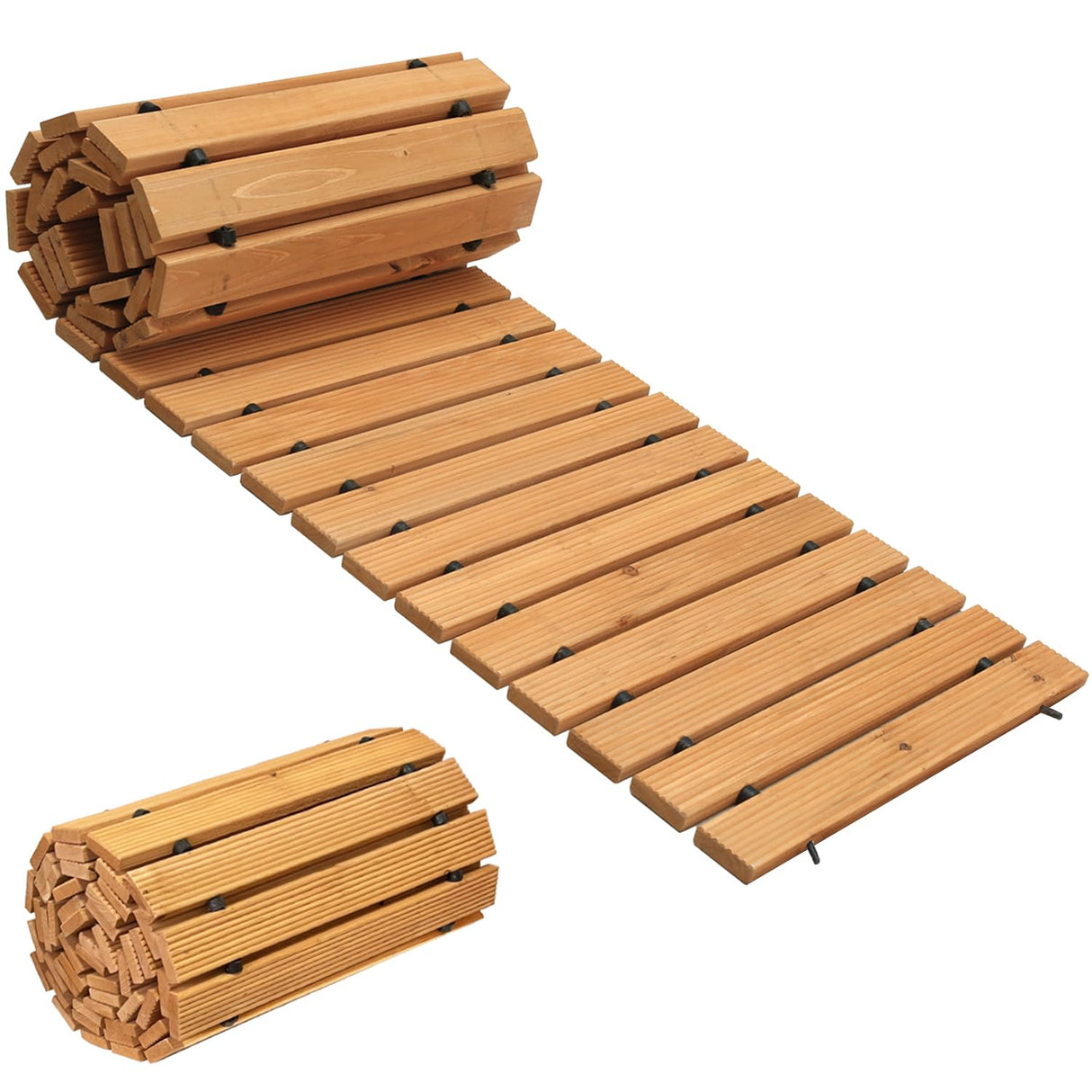 LINSHRY 8FT Wooden Garden Pathway, Outdoor Roll Out Decorative Garden Walkway, Weather-Resistant Non-Slip Wooden Walkway Pavers for Garden, Backyard, LINSHRY