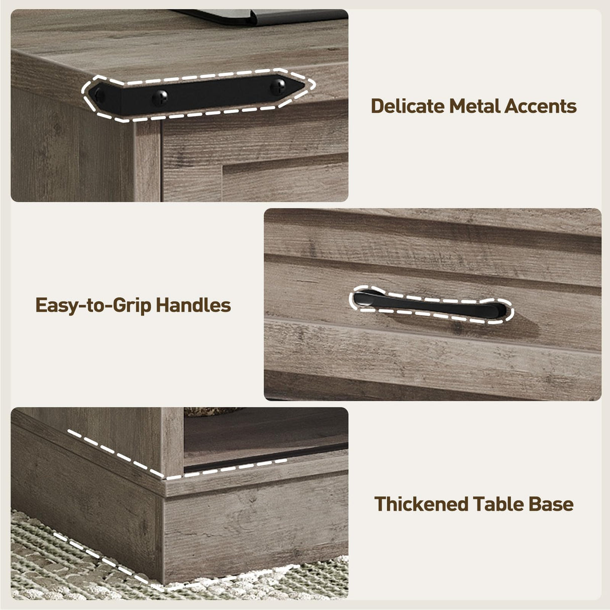 RALGEND 47" Farmhouse Coffee Table with Storage and 2 Drawers, Large Rustic Center Table with Sliding Barn Doors & Open Compartments, Wooden Coffee Table for Living Room, Greige