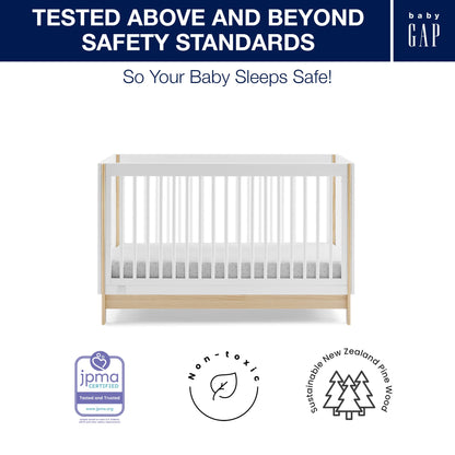 GAP babyGap Tate 4-in-1 Convertible Crib - Greenguard Gold Certified, Bianca White/Natural - WoodArtSupply