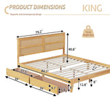 anwickjeff Boho King Size Bed Frame with Natural Rattan Headboard, Wooden Platform Bedframe, Under Bed Spacious Storage, No Box Spring Needed (Natural, King) anwickjeff
