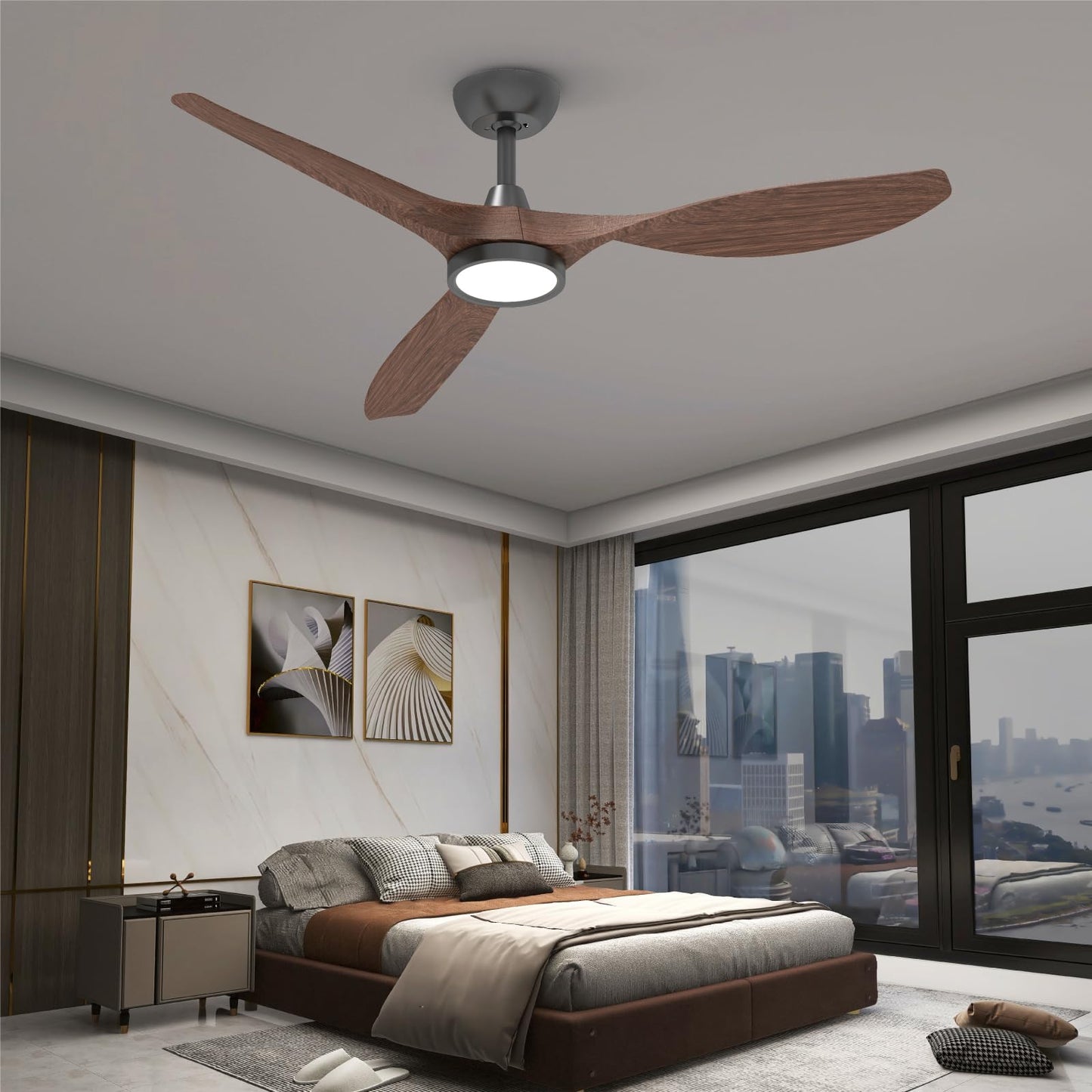 Roomratv Ceiling Fans with Lights and Remote, 52 Inch Large Airflow Indoor Ceiling Fans with Quiet DC Motor and 3 Colour Temperature Black Noiseless ABS Fan Blades (Dark Woodgrain) - WoodArtSupply