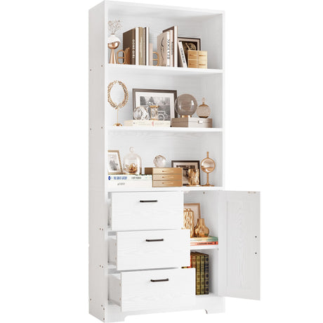 IRONCK Bookshelf with Door and 3 Drawers, 71in Tall Bookcase Shelf with 3-Tier Shelves, for Bedroom Living Room Entrance Hallway Home Office IRONCK