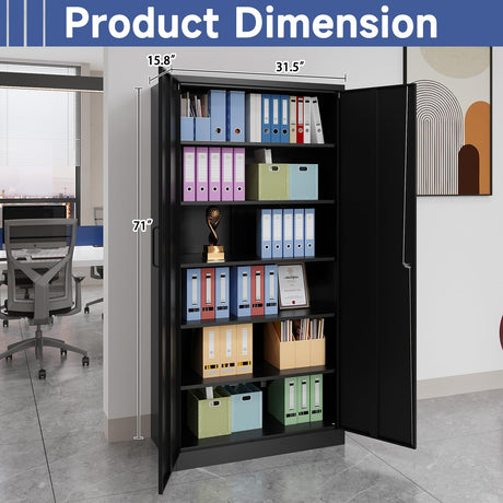Anxxsu Metal Garage Storage Cabinet, 71" Locking Storage Cabinet with 2 Doors and 5 Adjustable Shelves, Lockable Metal Cabinet for Anxxsu