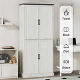 Tradare 71'' Tall Pantry Cabinet, Farmhouse Kitchen Pantry Storage Cabinet with Barn Door and Adjustable Shelves, Rustic White Wood Freestanding Cupboard for Kitchen, Dining Room Tradare