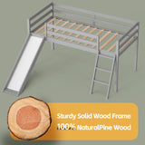 TOLEAD Low Loft Bed with Slide, Wood Twin Loft Bed Frame with Climbing Ladder & Storage Space for Kids Toddler (Grey) TOLEAD