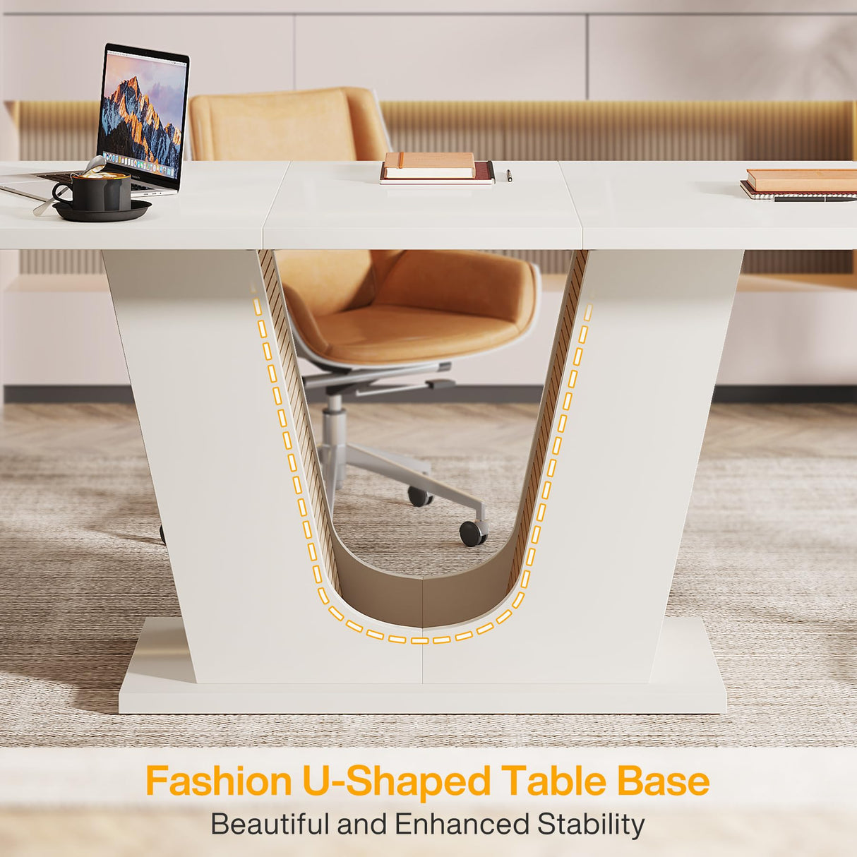 Tribesigns 55-Inch Conference Table, Rectangular Small Meeting Table for 4-6 People, Wood Modern Seminar Table with U-Shaped Base for Office Conference Room, Cream White Tribesigns