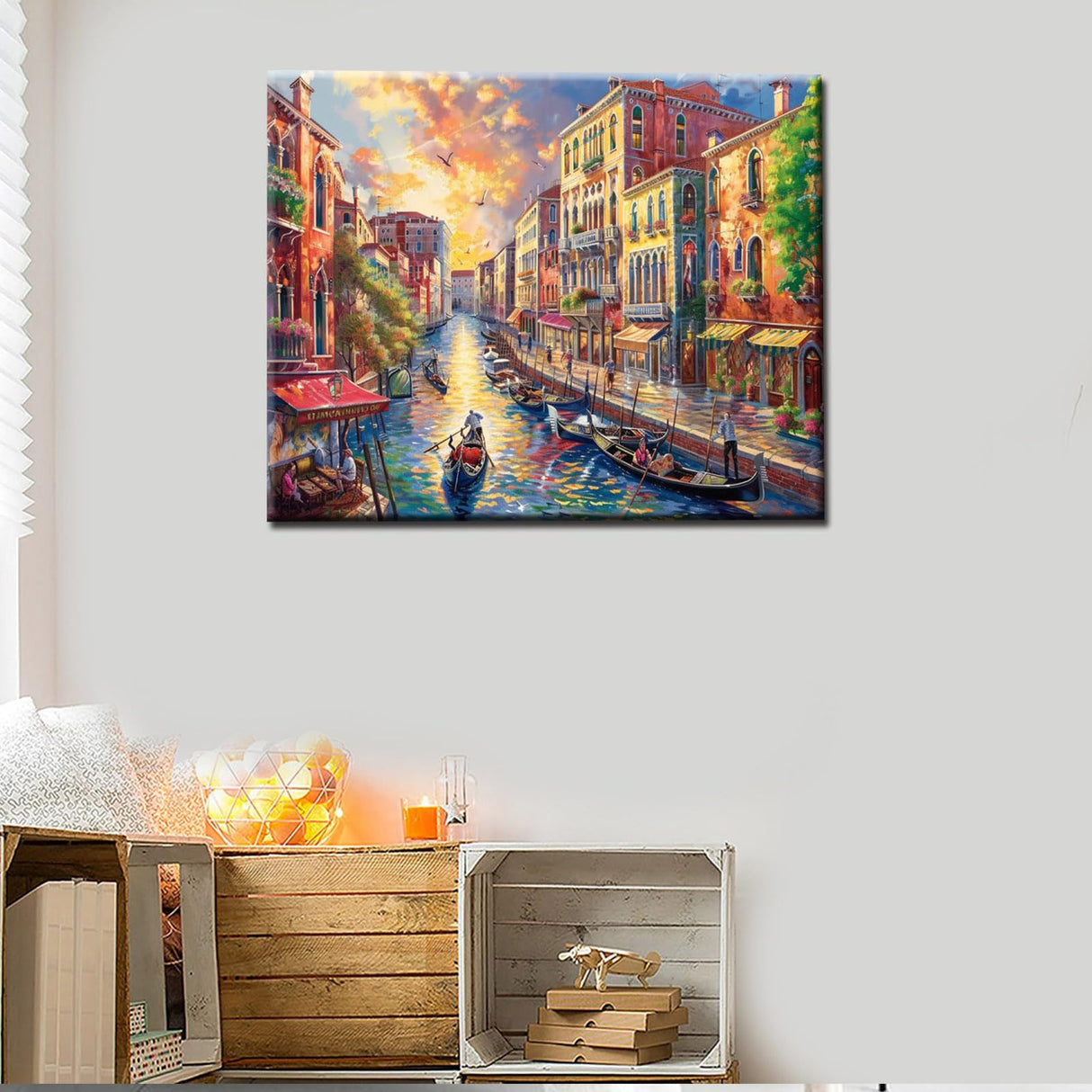 Tucocoo Venice Landscape Paint by Numbers for Adults Boat Water City View DIY Paint by Numbers Acrylic Paint Canvas Colorful Buildings Sunset Scenery Painting Kits Art 16x20 Inch（Without Frame） Tucocoo