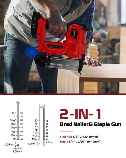 SILVEL 18 Gauge Cordless Brad Nailer, 2 in 1 Cordless Nail Gun/Electric Stapler, 2 * 21V Battery Powered Nail Gun, Fast Charging for Woodworking,Home Improvement - WoodArtSupply