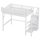 Mirightone Twin Size Loft Bed with Stairs and Storage, Metal Loft Bed Frame with A Shelf and Large Under-Bed Space, Heavy-Duty Loft Beds for Kids Boys Girls Teens, White Mirightone