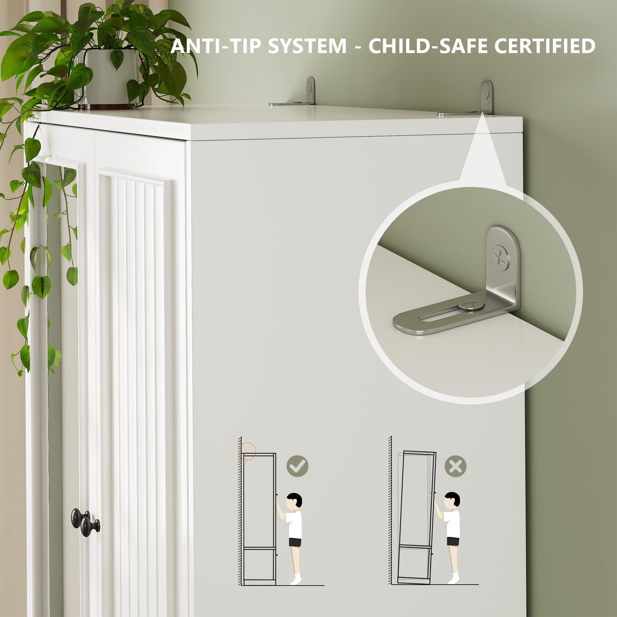 iPormis Wood Armoire Wardrobe Closet with Mirror Door and Drawer, 2 Doors Bedroom Storage Cabinet for Hanging Clothes, White iPormis