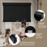 Boolegon Blackout Cordless Roller Shades, Window Blind with Thermal Insulated, UV Protection Fabric, Free-Stop System Roller Blind for Home, Office, Black, Custom Size Boolegon