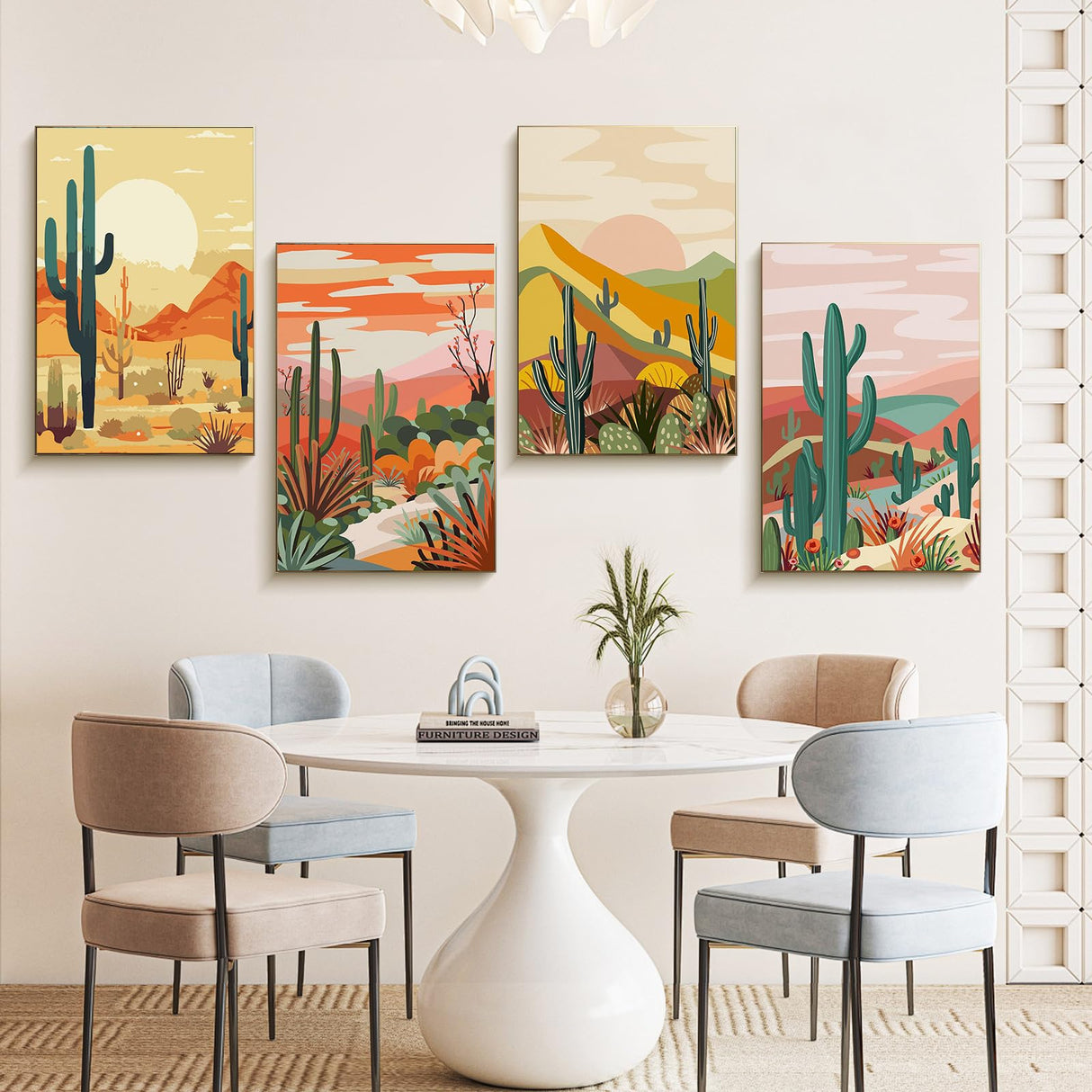 Offito 4 Pack Framed Paint by Numbers Kit for Adults Beginners with Wooden Easel, Cactus Easy Paint by Number Kit with Frame, Watercolor Adult Paint by Number Framed Canvas (8 * 12 Inch) Offito