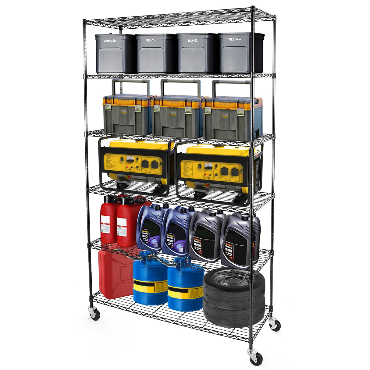 WDT 6 Tier Shelf Shelving Unit with Wheels,Adjustable Metal Shelves for Storage, NSF Black Wire Shelving Rack, 2100Lbs Capacity Heavy Duty Shelving Storage Shelves for Kitchen Garage,47" Dx17 Wx80 H WDT