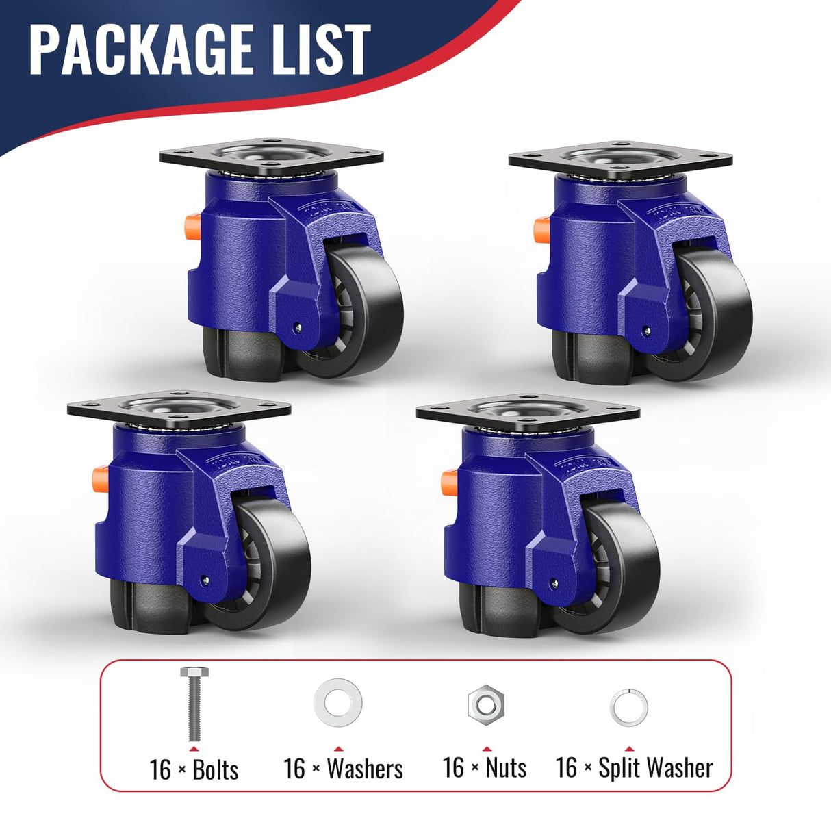 KOSTANZO Leveling Casters with Ratchet Handle Design Total Capacity 3300Lbs Heavy Duty Casters Set of 4 Workbench Casters with Adjustable Leveling Pads KOSTANZO
