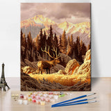 TISHIRON DIY Paint by Number for Adult, Elk Bull Paint by Numbers, Nature Landscape Adult Paint by Numbers Kits on Canvas, 16X20 Inch Mountain Paint by Numbers for Adults Beginner Kids TISHIRON