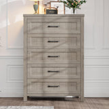 Jocoevol 5 Drawer Dresser for Bedroom, Farmhouse Dresser with Deep Drawers, Tall Grey Dresser Wooden Dresser Chest of Drawers for Living Room, Hallway, Entryway (Grey, 5 Drawer) Jocoevol