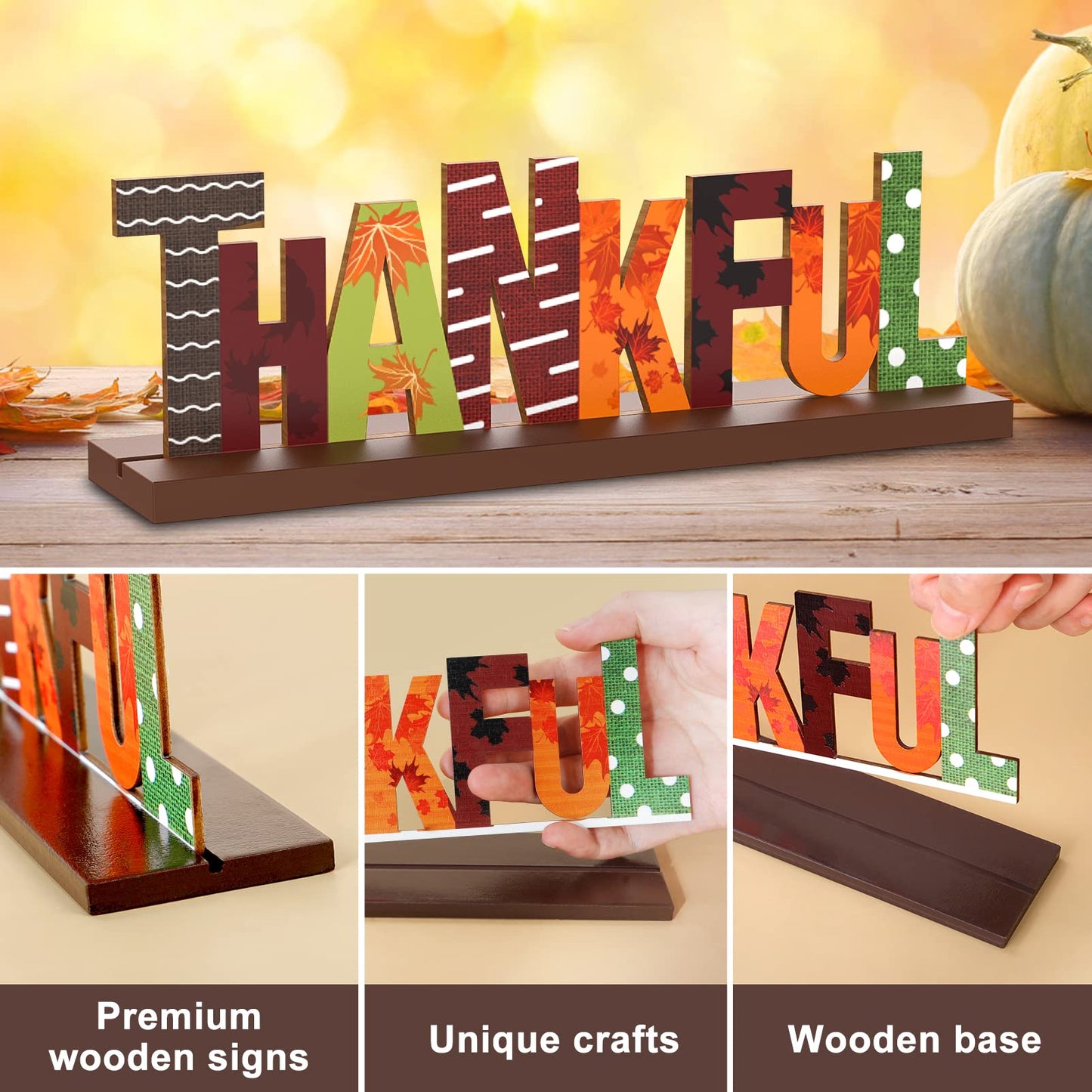 Thanksgiving Centerpieces for Tables Decorations, 4 Pack Wooden Pumpkin Turkey Thankful Blessed Decorative Signs, Harvest Autumn Fall Decor for Home Indoor Party Farmhouse Office Desk Firepla - WoodArtSupply